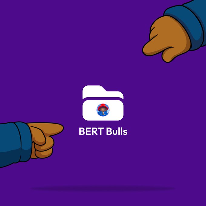 A purple graphic showing cartoon hands pointing at a folder icon labeled 'BERT Bulls'.