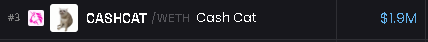 An abstract dark image shows blurred, stretched text fragments reading "CASH CAT WITH CASH DOG" alongside a separate "SEISM" label, visually representing the two competing cryptocurrency tokens mentioned in the post. The composition juxtaposes the "CASH CAT" branding (which the post calls Robinhood's top coin at 1.9 million) against "CASH DOG," symbolizing the poster's intent to challenge it.