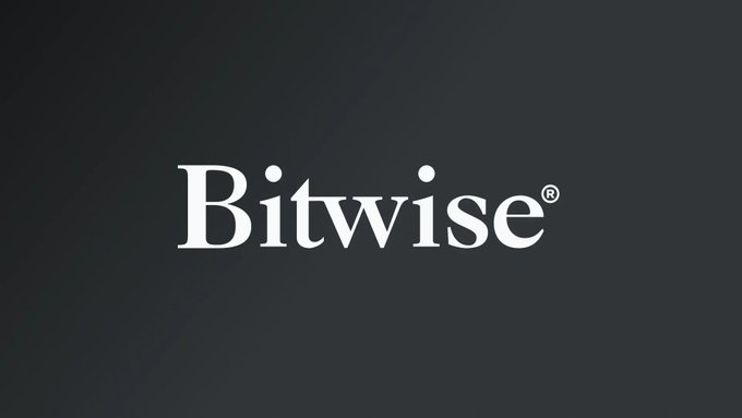 The image displays the "Bitwise®" logo in white serif text against a dark gray background, representing the asset management firm Bitwise, which is the company referenced in the post for depositing and staking approximately $114 million worth of HYPE tokens on Hyperliquid.