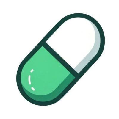A digital icon depicting a green and white capsule pill on a transparent background.