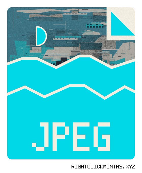 A pixel-art style JPEG file icon in cyan and beige tones, displaying the text ".JPEG" and a watermark "RIGHTCLICKMINTAS.XYZ".