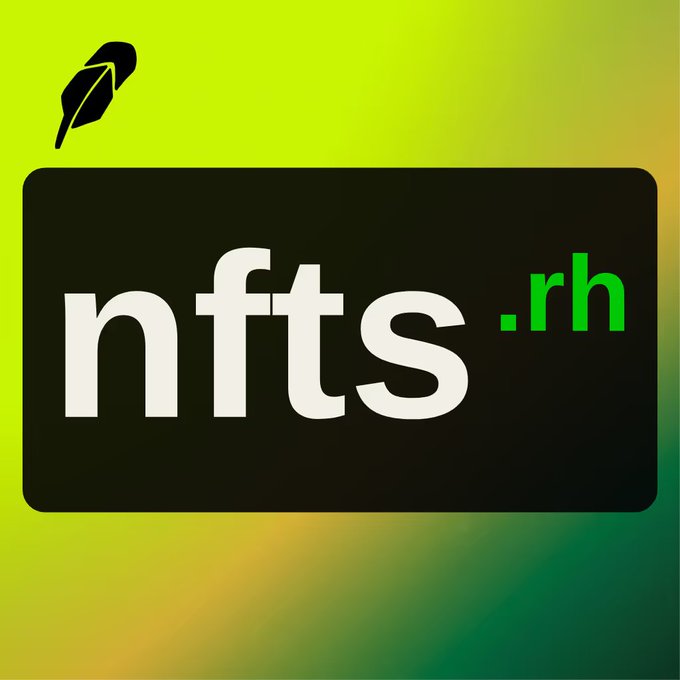A logo for 'nfts.rh' featuring white text on a black rectangle against a vibrant green and yellow gradient background.