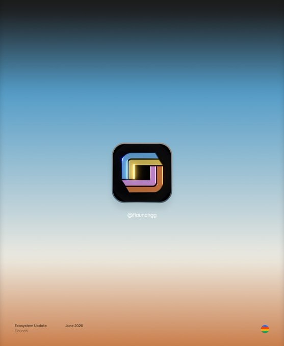 The image features a poster with an app icon, which appears to be a social media platform or photo editing tool. The background of the poster has a gradient effect that transitions from blue at the top to orange at the bottom. The text on the poster reads "Flaunch keeps shipping." This suggests that the app is still available for download and use.