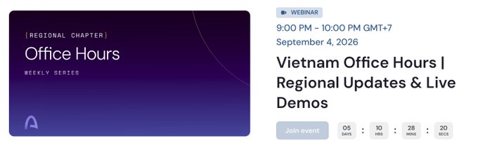 A webinar announcement for 'Vietnam Office Hours | Regional Updates & Live Demos' scheduled for 9:00 PM – 10:00 PM GMT+7 on September 4, 2026, with a countdown timer.
