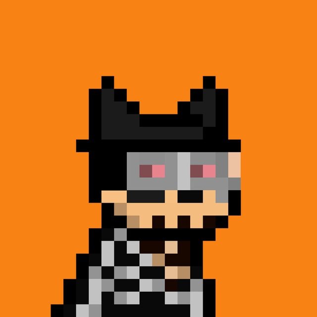 A pixel art illustration depicts a menacing dog character wearing a black horned helmet, red-tinted goggles, and metal armor against an orange background. The image relates to the post's Halloween theme by showing an armored "Doginal dog" NFT character styled as a fierce, costumed warrior ready for the spooky season.