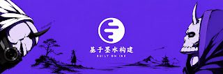 Purple promotional banner with the logo '基于美术构建' (Built on Art), flanked by stylized character illustrations on either side.