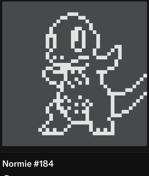 A grayscale pixel art image of a walking dinosaur character, labeled 'Normie #184' at the bottom.