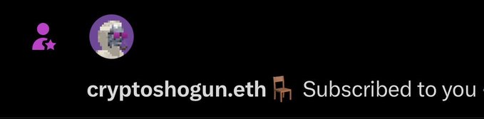 A screenshot showing a Twitch subscription notification from "cryptoshogun.eth" with a pixelated avatar, matching the post's shoutout to @ShogunReborn for subscribing and joining the chat as the first "Argonaut."