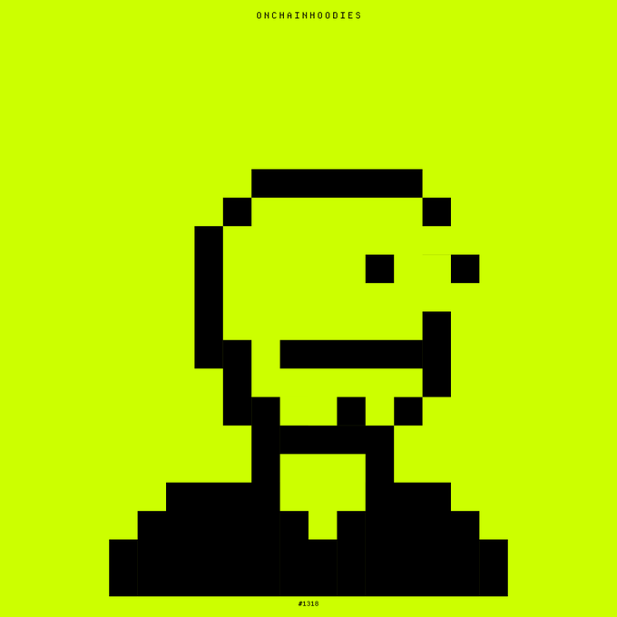 A pixel art style portrait of a figure with sunglasses and a cigarette, with the text "@ONCHAINHOODIES" and "#1310".
