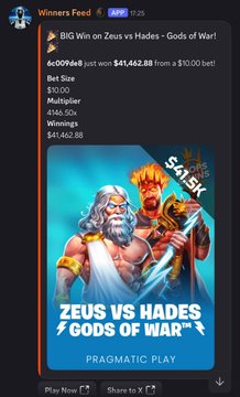 A MetaWin social media post showcases a user's $41,462.98 win on the "Zeus vs Hades - Gods of War" Pragmatic Play slot from a $110.00 bet, with a 4,145.50x multiplier, illustrating the platform's claim of verified, real wins rather than fake streamer content.