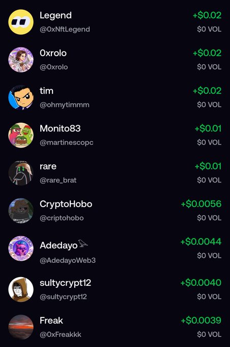 The image displays a list of users including "Legend", "Oxrolo", and "tim" with associated dollar amounts and "0 VOL" which is likely related to the $JAMES token mentioned in the post. This visual reinforces the reminder about picking winners and holding $JAMES to be eligible for an airdrop.