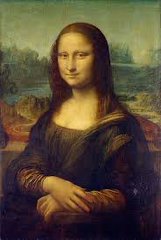 Leonardo da Vinci's famous Renaissance painting of the Mona Lisa, depicting a woman with an enigmatic smile wearing a dark dress.