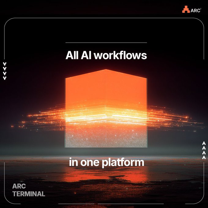 The image features a large orange cube with white lines, which appears to be floating or hovering above water. The text "All AI workflows in one platform" is written below this scene. This phrase could be interpreted as an advertisement for a new software that allows users to seamlessly integrate AI workflows into their applications without the need for additional code or complex integration processes.