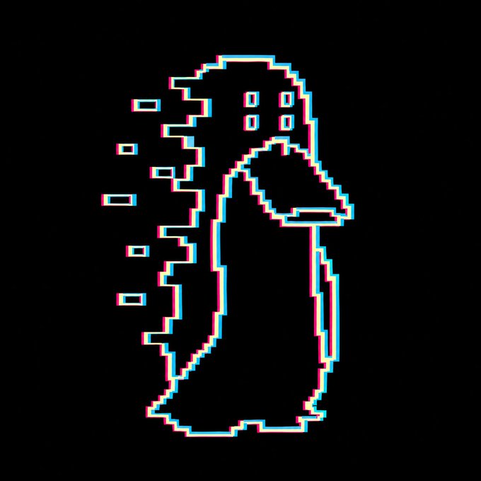 A pixelated, glitch-art style ghost with chromatic aberration effects floats against a black background, evoking the spirit of dismissing concerns without substantive proof. The image's hollow outline and lack of substance visually echo the post's accusation of presenting a "ghost argument"—disparaging zkSNARKs without providing real evidence of wrongdoing.