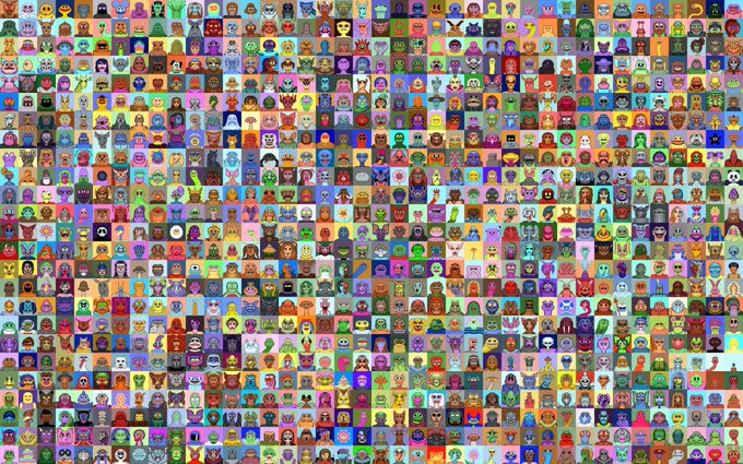 A grid of 1,000 colorful pixel-art Hedz characters, each a unique 1/1 NFT from the "Don't Lose Your Hedz" collection inspired by Matt Furie's 2022 Hedz aesthetic. The image showcases the full set of quirky, disembodied-headed avatars that the community preserved after the original project went dormant.