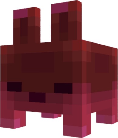 A pixelated, low-poly style 3D rendering of a small red creature, similar to a rabbit, set against a white background.