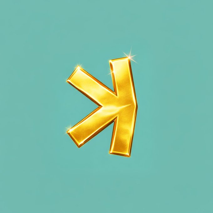 A shiny, 3D-rendered golden arrow pointing up and to the left against a solid teal background.