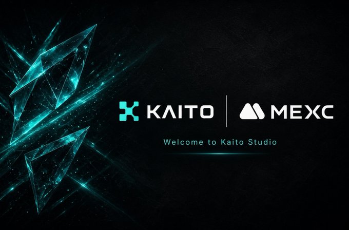A dark banner features 'KAITO' and 'MEXC' logos with the text 'Welcome to Kaito Studio' against a geometric background.