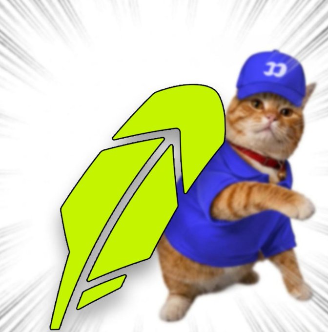 A meme image shows an orange cat wearing a blue cap and blue shirt pointing at a large green upward arrow, representing bullish price movement.