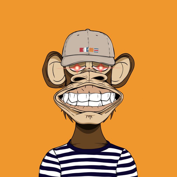 The image features a cartoon monkey wearing a hat, sunglasses, and a striped shirt with blue and white stripes. The monkey has a big smile on its face and appears to be happy or content. The caption of the image reads "Happy Set Sail Saturday BAYC GMGM".