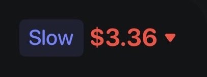 A dark interface showing 'Slow' in blue text next to a price of '$3.36' in red with a downward triangle, indicating a price drop.