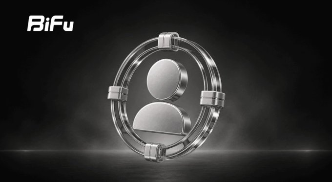 A sleek 3D rendered metallic logo featuring a human figure inside a circular frame with the text "BiFu" in the top left corner against a dark background.
