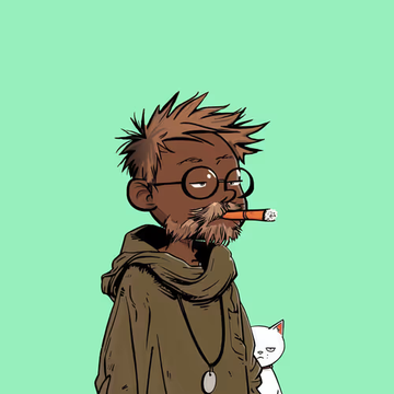 A cartoon illustration shows a bearded man with messy hair, round glasses, and a cigarette dangling from his mouth, wearing a brown hoodie with a small white cat peeking out from his pocket—perfectly capturing a tired, disheveled vibe that mirrors the "Sums up me" sentiment of relatable exhaustion.