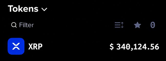 A screenshot of a cryptocurrency wallet showing an XRP balance of $340,124.56.