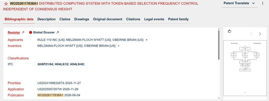 The image shows a screenshot of an email conversation between two people, with one person's name displayed as "Wyatt Meldman-Floch" and another person's name as "Focus on what is in the image and how it relates to the post". The email contains information about a patent application for a global distribution system.