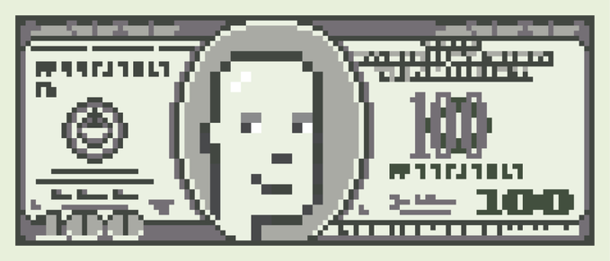 A pixel art rendering of a 100 Israeli banknote featuring a portrait of a man and Hebrew text including '100' and 'ישראל'.