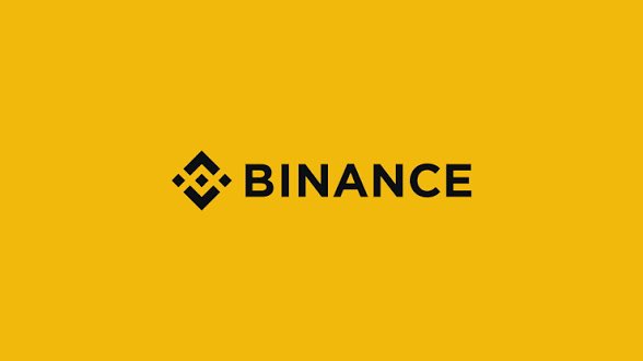 A yellow background displays the black Binance logo and wordmark centered in the frame.