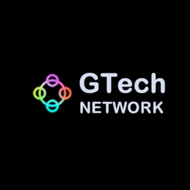 The image features a black background with the text "Gtech Network" written in white letters, which is displayed against a dark backdrop. The text is positioned centrally within the frame of the image. Below the main text, there's an illustration of four circles connected by lines, creating a unique and eye-catching design element that adds visual interest to the overall composition.