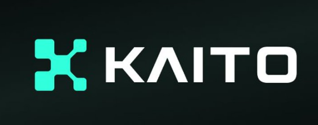 The image displays the KAITO logo, featuring a teal geometric symbol next to the white "KAITO" wordmark on a black background, representing the Kaito AI project mentioned in the post about launching their new "Aura" attention metric.