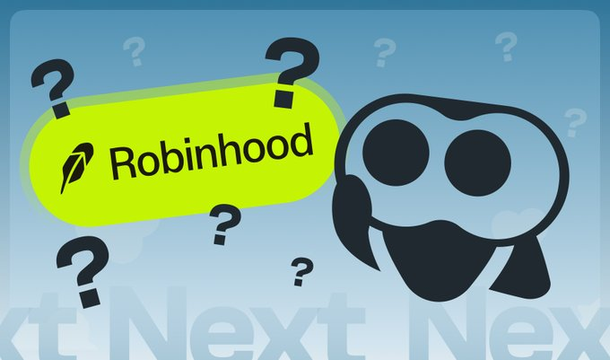 The image features the Robinhood logo on a bright green pill-shaped banner alongside a cartoon ghost character, surrounded by floating question marks, symbolizing uncertainty or speculation. This visual ties to the post by depicting the community's curiosity about whether Allbridge Next will add bridging routes to emerging Layer 2s like Robinhood's, highlighting the ongoing speculation around cross-chain expansion.