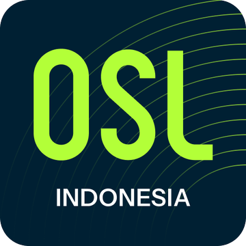 The image shows the OSL Indonesia logo, featuring bold green letters "OSL" with "INDONESIA" written below on a dark navy background with curved line accents. This logo represents one of the three major global cryptocurrency exchanges mentioned in the post that have recently entered the Indonesian market.