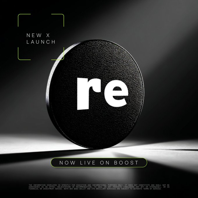 The image features a black circle with white text that reads "re" written in all capital letters. The background of the image is black, which makes the white text stand out prominently. Below the circle, there's some text that says "Now Live on Boost". This suggests that the image might be related to an event or promotion happening soon.