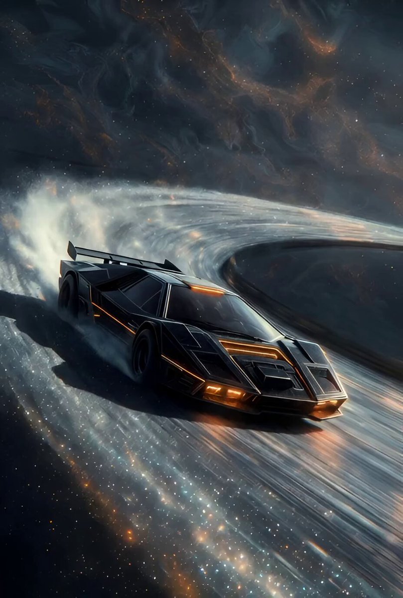 The image features an orange car with black wheels that is driving down a curvy road at high speed. The car appears to be making a turn or going around a curve, which adds excitement and movement to the scene. The background of the image shows a dark sky filled with stars, giving it a mysterious and captivating atmosphere. The post about Sleepagotchi seems unrelated to the car's motion in the image, but they both share an element of speed and movement that captures attention.