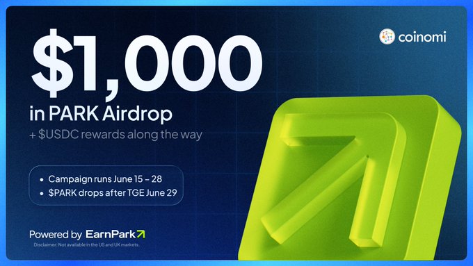 The image features a green square with an arrow pointing upwards that says "7 days" at the bottom of the picture. The text above the arrow reads, "In Park Airdrop + USDC rewards along the way", indicating that there are seven days left until users can receive their reward.