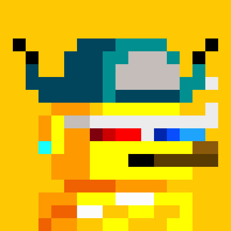 Pixel art of a yellow Minion character with one eye and goggles against an orange background.