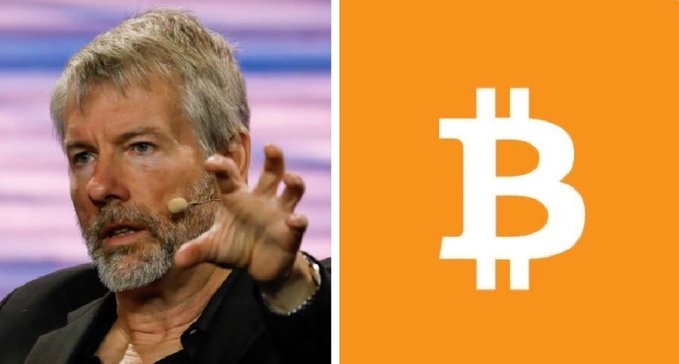 The image shows Michael Saylor, a prominent Bitcoin advocate, alongside the orange Bitcoin logo, visually reinforcing his bold prediction that Bitcoin could become the world's largest asset within 48 months. The pairing of his image with the Bitcoin symbol underscores his well-known bullish stance on the cryptocurrency's future growth.