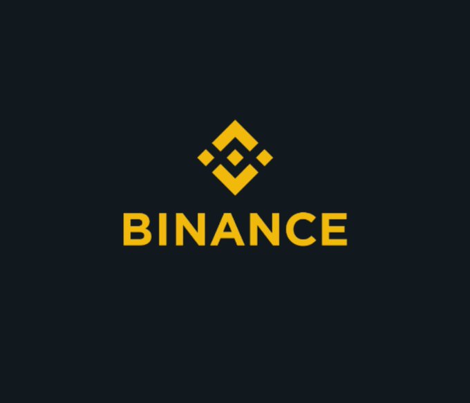A dark grey background featuring a yellow geometric logo made of squares above the word 'BINANCE' in yellow capital letters.