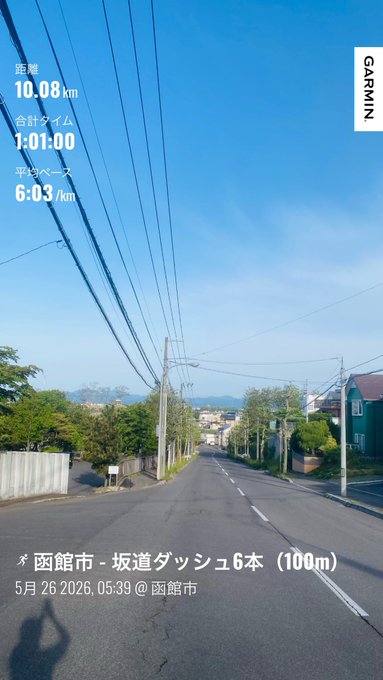 The image shows a street with power lines running above it, and a sign that says "Hill Sprint Nova" at the top of the photo. The road appears empty, suggesting that there might be no traffic or pedestrians visible in the scene. The text on the image reads "Hill Sprint Nova 5 100m about 6 times feels great! Haven't had good weather in a while, it was the best STEPN code 8547302 Heal-3 invite code #Heal3 #Running #MuscleTraining #MorningRun". This post seems to be promoting an event or activity related to running and fitness.