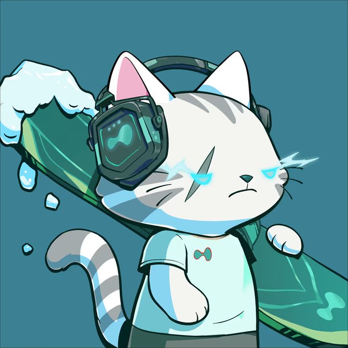 A cartoon white cat with gray stripes, wearing black headphones and a light blue "Blob" t-shirt, glares with glowing blue eyes while carrying a teal snowboard over its shoulder. The image illustrates the newly sold Hypurr NFT #178, which fetched 170.10 HYPE (approximately 10,030 USDC) on Hyperliquid.