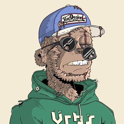 Digital illustration of a stylized ape character wearing a Von Dutch cap, sunglasses, and a green Von Dutch hoodie.
