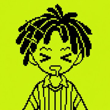Pixel art character with dreadlocks sticking their tongue out against a bright yellow-green background.