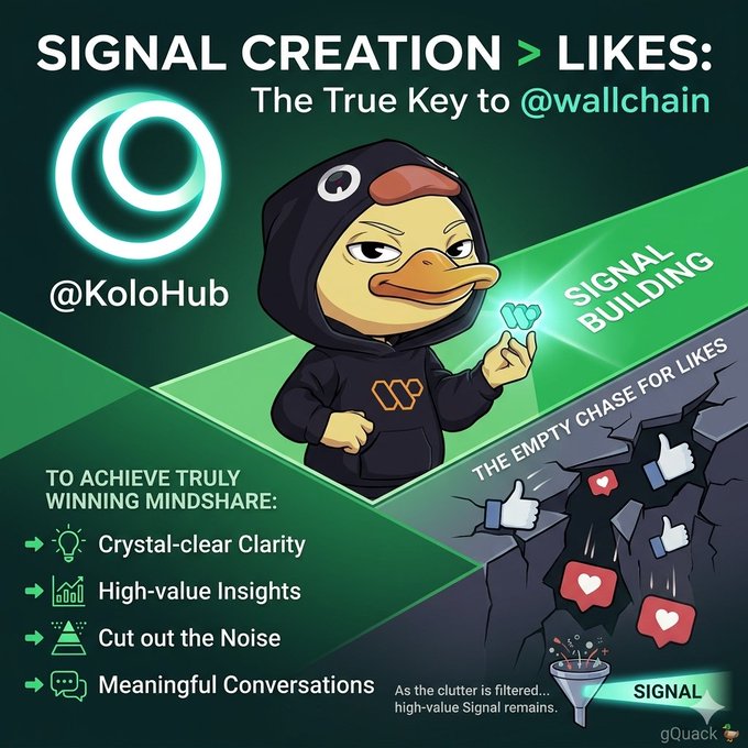 The image features a cartoon duck wearing a hoodie with the number 9 on it. The duck is holding up a sign that says "Signal Creation = likes", indicating its focus on creating signals for likes rather than focusing on building genuine connections or relationships. This message emphasizes the importance of prioritizing signal creation over chasing likes and gaining temporary attention, as it can lead to more meaningful conversations and long-term success in social media marketing.