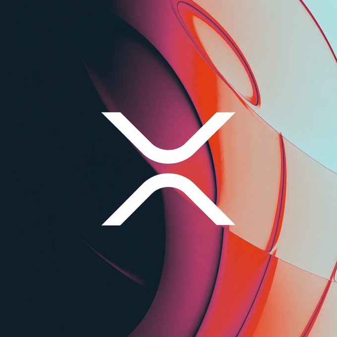 The XRP cryptocurrency logo, a stylized white 'X', displayed against an abstract background of red, orange, and white swirling shapes.