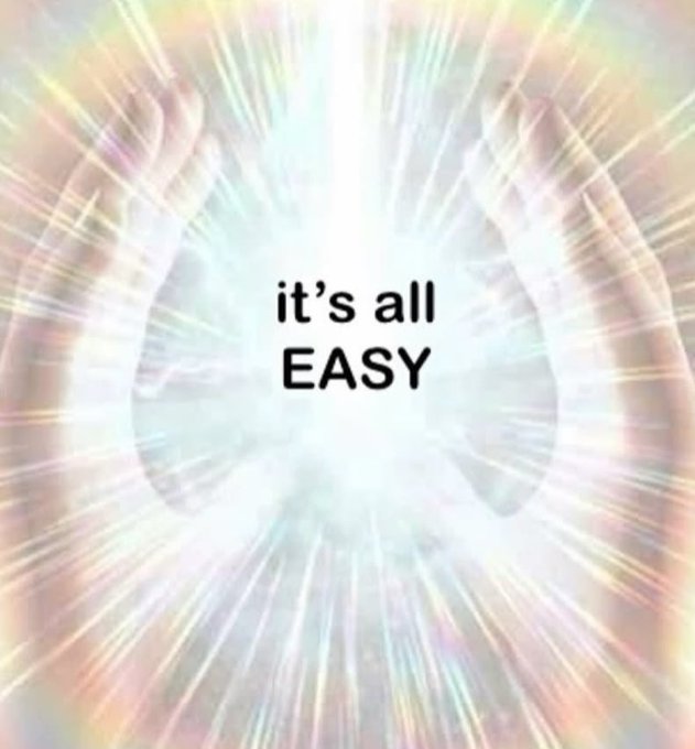 A motivational graphic with the text 'it's all EASY' displayed in front of a bright, radiant light burst between two hands.