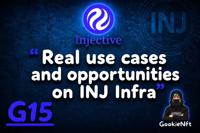 The image features a person wearing a black mask with the text "INJ" written above them. The background of the image is blue, and there are two words written below the person's face that read "INJ" and "INJ Inj". These words seem to be related to the topic of the post, which is about using cases and opportunities on INJ Infra.