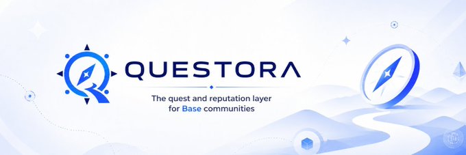 The image features a banner for a tool called "Questora" that is designed to help Base communities find contributors who consistently show up and contribute positively to the community. The text on the banner highlights the importance of measuring reputation, as it can be more challenging than tracking simple engagement metrics like likes or comments. The post mentions that this tool is particularly useful for teams looking to find contributors with a strong presence in the community.